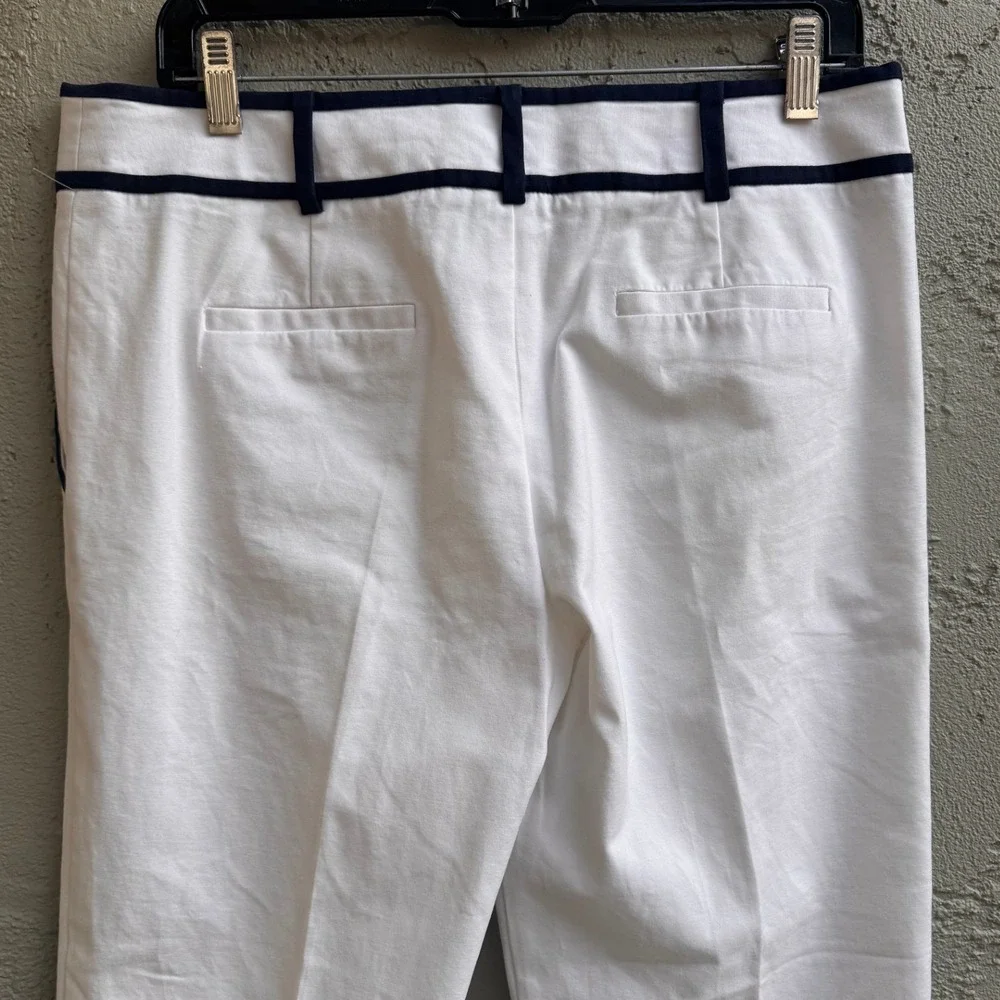 Milly of New York Womens White Navy Trim Cropped Pants SZ 10 Nautical Coastal - Picture 7 of 9